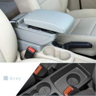 Maite Car Armrest Box Cover Center Console Armrest Box Oversized Storage Space Built-in LED Light, Removable Ashtray with Water Cup Holder for Ford Fiesta 3 MK7 2009-2017 Gray