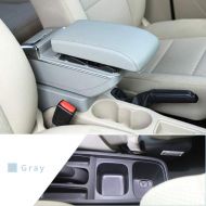 Maite Car Armrest Box Cover Center Console Armrest Box Oversized Storage Space Built-in LED Light, Removable Ashtray with Water Cup Holder for Honda FIT 2008-2013 Gray