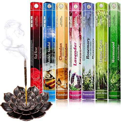  인센스스틱 Maitys 140 Pieces Incense Sticks 7 Various Scents and Lotus Incense Stick Holder with Detachable Ash Catcher for Halloween Party Meditation Yoga Relaxation Cleanse Space Air