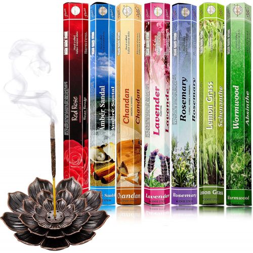  인센스스틱 Maitys 140 Pieces Incense Sticks 7 Various Scents and Lotus Incense Stick Holder with Detachable Ash Catcher for Halloween Party Meditation Yoga Relaxation Cleanse Space Air