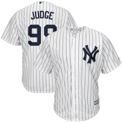  Men's New York Yankees Aaron Judge Majestic Home WhiteNavy Cool Base Player Jersey