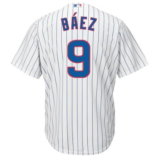  Men's Chicago Cubs Javier Baez Majestic White Home Cool Base Player Jersey