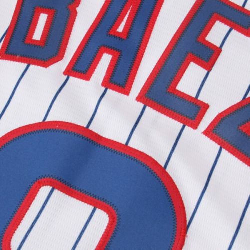  Men's Chicago Cubs Javier Baez Majestic White Home Cool Base Player Jersey
