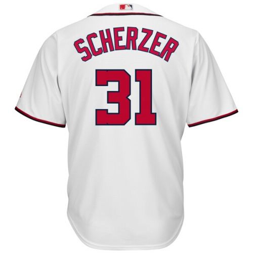  Men's Washington Nationals Max Scherzer Majestic White Home Cool Base Player Jersey