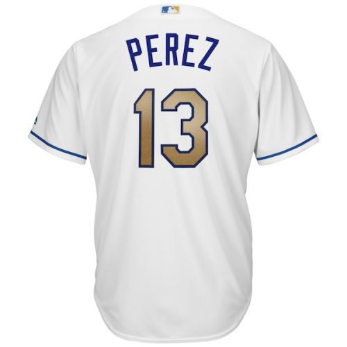  Men's Kansas City Royals Salvador Perez Majestic White 2017 Home Cool Base Replica Jersey