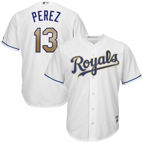  Men's Kansas City Royals Salvador Perez Majestic White 2017 Home Cool Base Replica Jersey