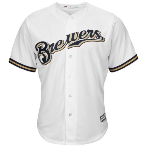  Men's Milwaukee Brewers Lorenzo Cain Majestic White Official Cool Base Player Jersey