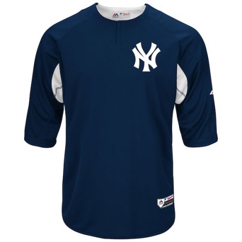 Men's New York Yankees Majestic NavyWhite Authentic Collection On-Field 34-Sleeve Batting Practice Jersey