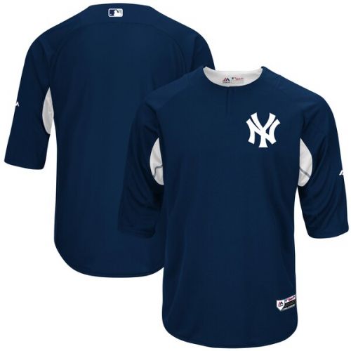  Men's New York Yankees Majestic NavyWhite Authentic Collection On-Field 34-Sleeve Batting Practice Jersey