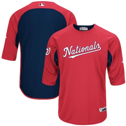  Men's Washington Nationals Majestic RedNavy Authentic Collection On-Field 34-Sleeve Batting Practice Jersey