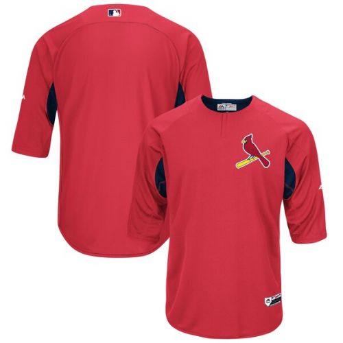  Men's St. Louis Cardinals Majestic RedNavy Authentic Collection On-Field 34-Sleeve Batting Practice Jersey