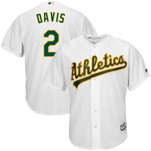  Men's Oakland Athletics Khris Davis Majestic Home White Official Cool Base Replica Player Jersey