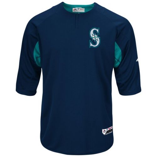  Men's Seattle Mariners Majestic NavyAqua Authentic Collection On-Field 34-Sleeve Batting Practice Jersey