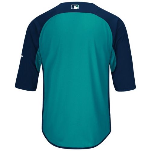  Men's Seattle Mariners Majestic NavyAqua Authentic Collection On-Field 34-Sleeve Batting Practice Jersey