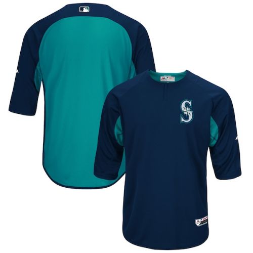  Men's Seattle Mariners Majestic NavyAqua Authentic Collection On-Field 34-Sleeve Batting Practice Jersey