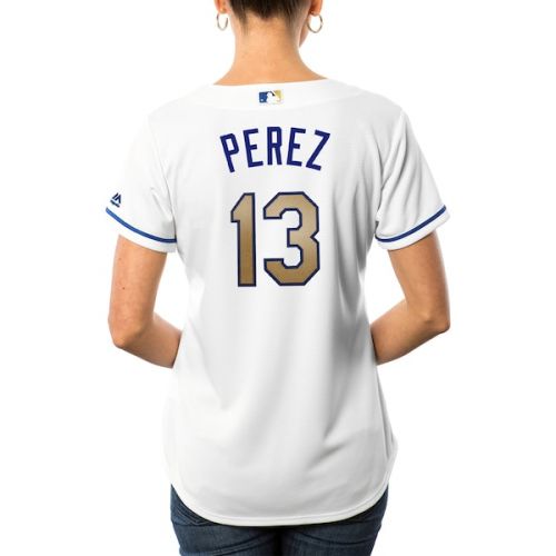  Women's Kansas City Royals Salvador Perez Majestic White 2017 Home Cool Base Replica Jersey