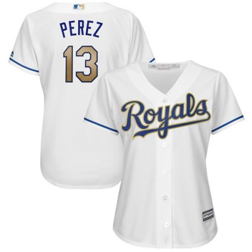  Women's Kansas City Royals Salvador Perez Majestic White 2017 Home Cool Base Replica Jersey