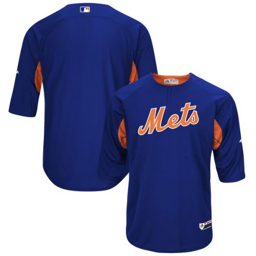  Men's New York Mets Majestic RoyalOrange Authentic Collection On-Field 34-Sleeve Batting Practice Jersey