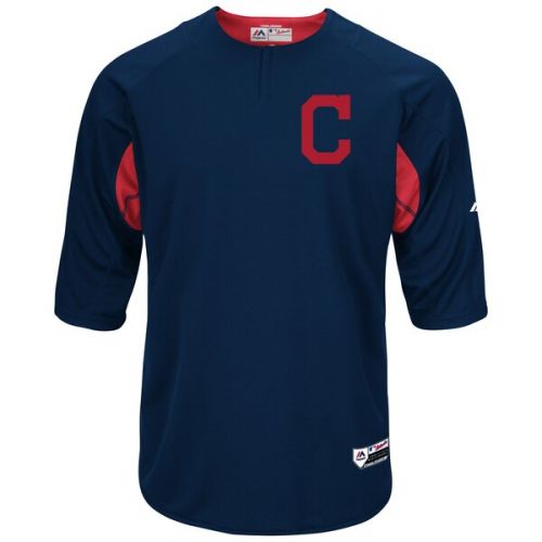  Men's Cleveland Indians Majestic NavyRed Authentic Collection On-Field 34-Sleeve Batting Practice Jersey