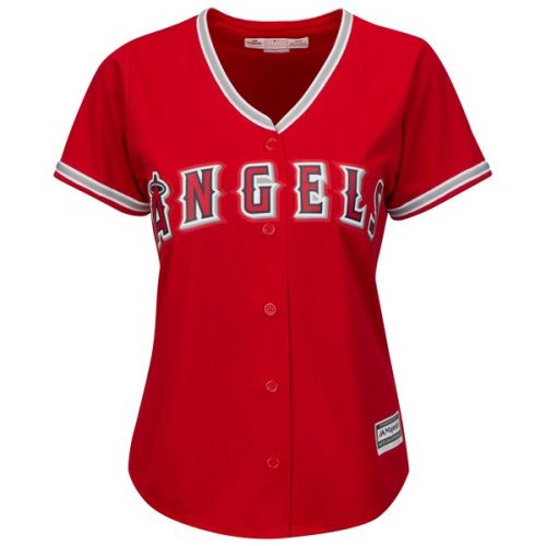  Women's Los Angeles Angels Mike Trout Majestic Alternate Scarlet Plus Size Cool Base Player Jersey