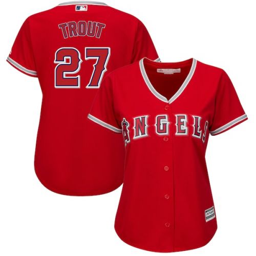  Women's Los Angeles Angels Mike Trout Majestic Alternate Scarlet Plus Size Cool Base Player Jersey