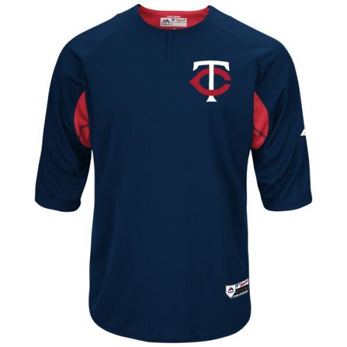  Men's Minnesota Twins Majestic NavyRed Authentic Collection On-Field 34-Sleeve Batting Practice Jersey