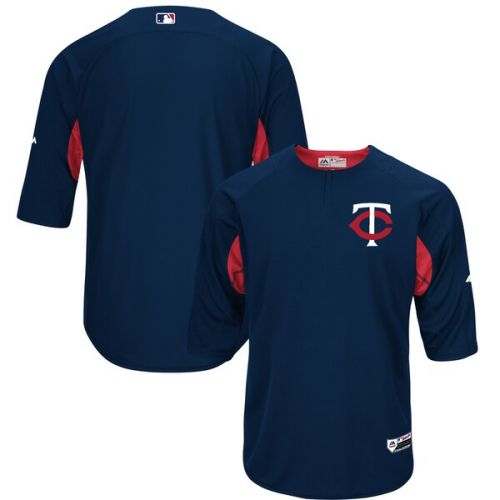  Men's Minnesota Twins Majestic NavyRed Authentic Collection On-Field 34-Sleeve Batting Practice Jersey