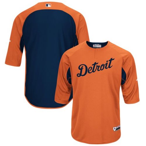  Men's Detroit Tigers Majestic OrangeNavy Authentic Collection On-Field 34-Sleeve Batting Practice Jersey