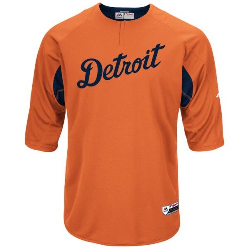  Men's Detroit Tigers Majestic OrangeNavy Authentic Collection On-Field 34-Sleeve Batting Practice Jersey