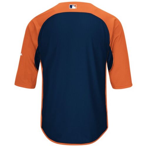  Men's Detroit Tigers Majestic OrangeNavy Authentic Collection On-Field 34-Sleeve Batting Practice Jersey