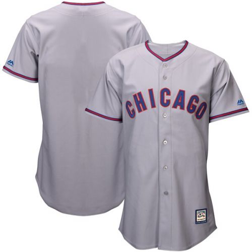  Men's Chicago Cubs Majestic Gray Cooperstown Collection Replica Cool Base Jersey