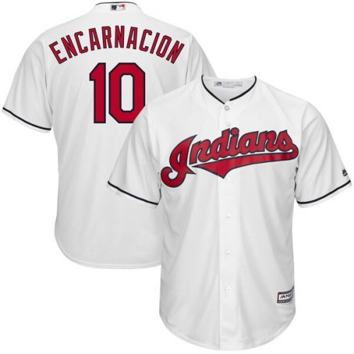  Men's Cleveland Indians Edwin Encarnacion Majestic White Official Cool Base Player Jersey