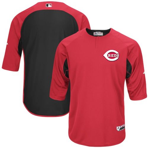  Men's Cincinnati Reds Majestic RedBlack Authentic Collection On-Field 34-Sleeve Batting Practice Jersey