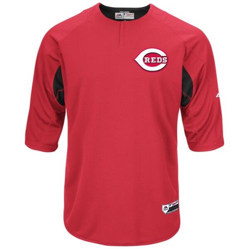  Men's Cincinnati Reds Majestic RedBlack Authentic Collection On-Field 34-Sleeve Batting Practice Jersey