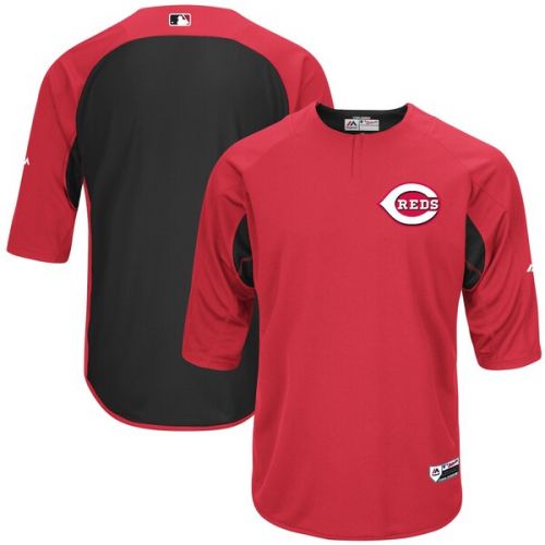  Men's Cincinnati Reds Majestic RedBlack Authentic Collection On-Field 34-Sleeve Batting Practice Jersey