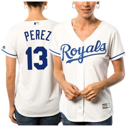  Women's Kansas City Royals Salvador Perez Majestic White Home Cool Base Player Jersey