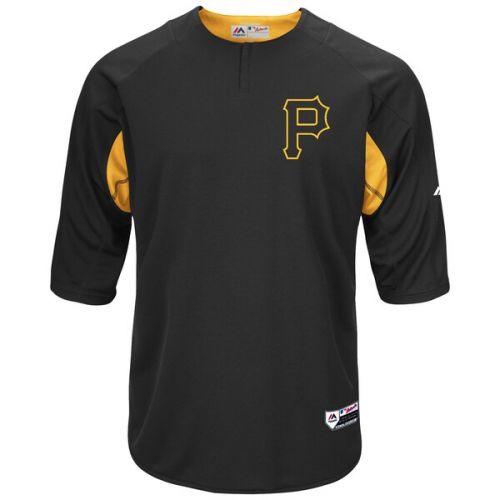  Men's Pittsburgh Pirates Majestic BlackGold Authentic Collection On-Field 34-Sleeve Batting Practice Jersey