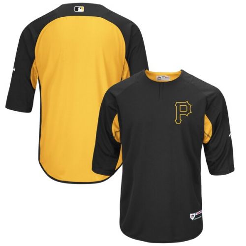  Men's Pittsburgh Pirates Majestic BlackGold Authentic Collection On-Field 34-Sleeve Batting Practice Jersey