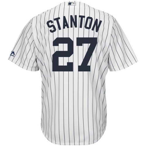  Men's New York Yankees Giancarlo Stanton Majestic WhiteNavy Home Big & Tall Cool Base Player Jersey