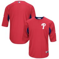 Men's Philadelphia Phillies Majestic RedRoyal Authentic Collection On-Field 34-Sleeve Batting Practice Jersey