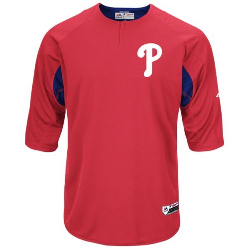  Men's Philadelphia Phillies Majestic RedRoyal Authentic Collection On-Field 34-Sleeve Batting Practice Jersey