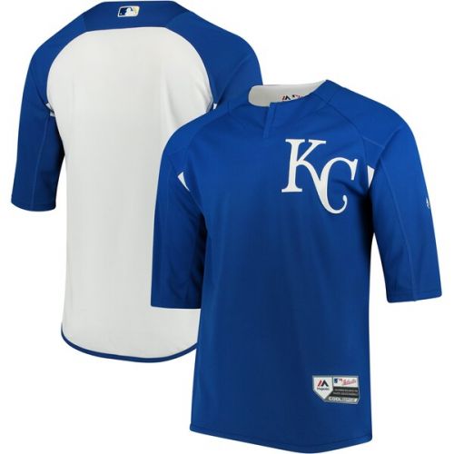  Men's Kansas City Royals Majestic RoyalWhite Authentic Collection On-Field 34-Sleeve Batting Practice Jersey