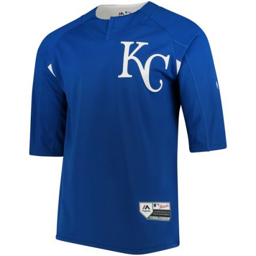  Men's Kansas City Royals Majestic RoyalWhite Authentic Collection On-Field 34-Sleeve Batting Practice Jersey