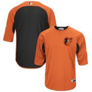 Men's Baltimore Orioles Majestic OrangeBlack Authentic Collection On-Field 34-Sleeve Batting Practice Jersey