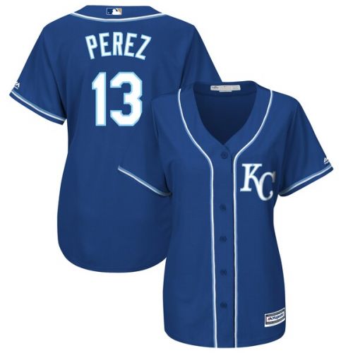  Women's Kansas City Royals Salvador Perez Majestic Alternate Royal Plus Size Cool Base Player Jersey