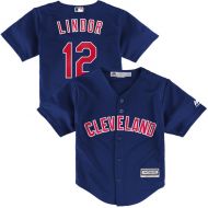 Toddler Cleveland Indians Francisco Lindor Majestic Alternate Navy Official Cool Base Player Jersey