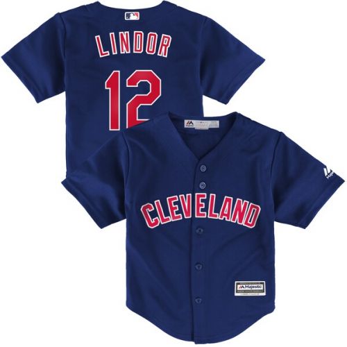  Toddler Cleveland Indians Francisco Lindor Majestic Alternate Navy Official Cool Base Player Jersey