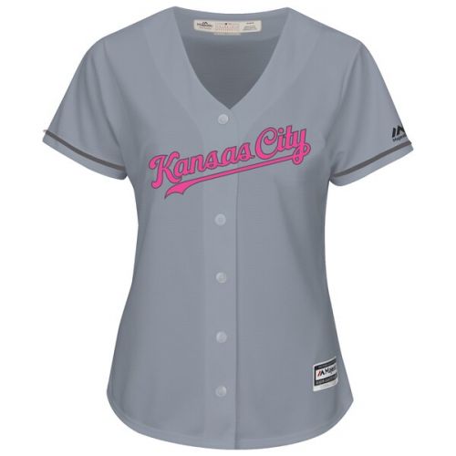  Women's New Kansas City Royals Lorenzo Cain Majestic Gray Mother's Day Cool Base Replica Jersey