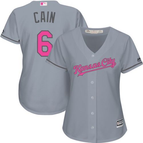  Women's New Kansas City Royals Lorenzo Cain Majestic Gray Mother's Day Cool Base Replica Jersey