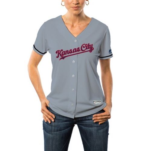  Women's Kansas City Royals Majestic Gray Fashion Stars & Stripes Cool Base Jersey